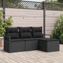 vidaXL Bankstel met kussen met opslag 4 pcs Zwart en Crème poly rattan