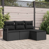 vidaXL Bankstel met kussen met opslag 4 pcs Zwart en Crème poly rattan
