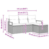 vidaXL Bankstel met kussen met opslag 4 pcs Bruin en Rood poly rattan