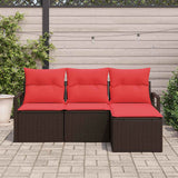 vidaXL Bankstel met kussen met opslag 4 pcs Bruin en Rood poly rattan