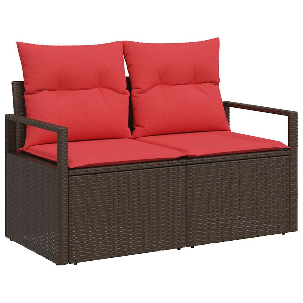 vidaXL Bankstel met kussen met opslag 4 pcs Bruin en Rood poly rattan