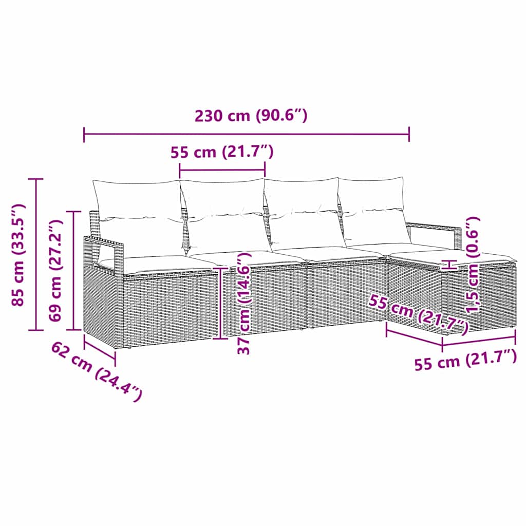 vidaXL Sofa Set with Cushion and Storage 5 pcs Black and Cream Poly Rattan