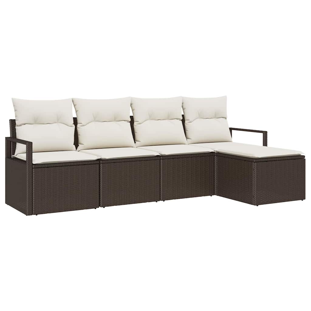 vidaXL Sofa Set with Cushion and Storage 5 pcs Black and Cream Poly Rattan