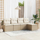 vidaXL Sofa Set with Cushion and Storage 5 pcs Black and Cream Poly Rattan