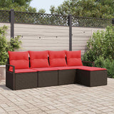 vidaXL Bankstel met kussen met opslag 5 pcs Bruin en Rood poly rattan