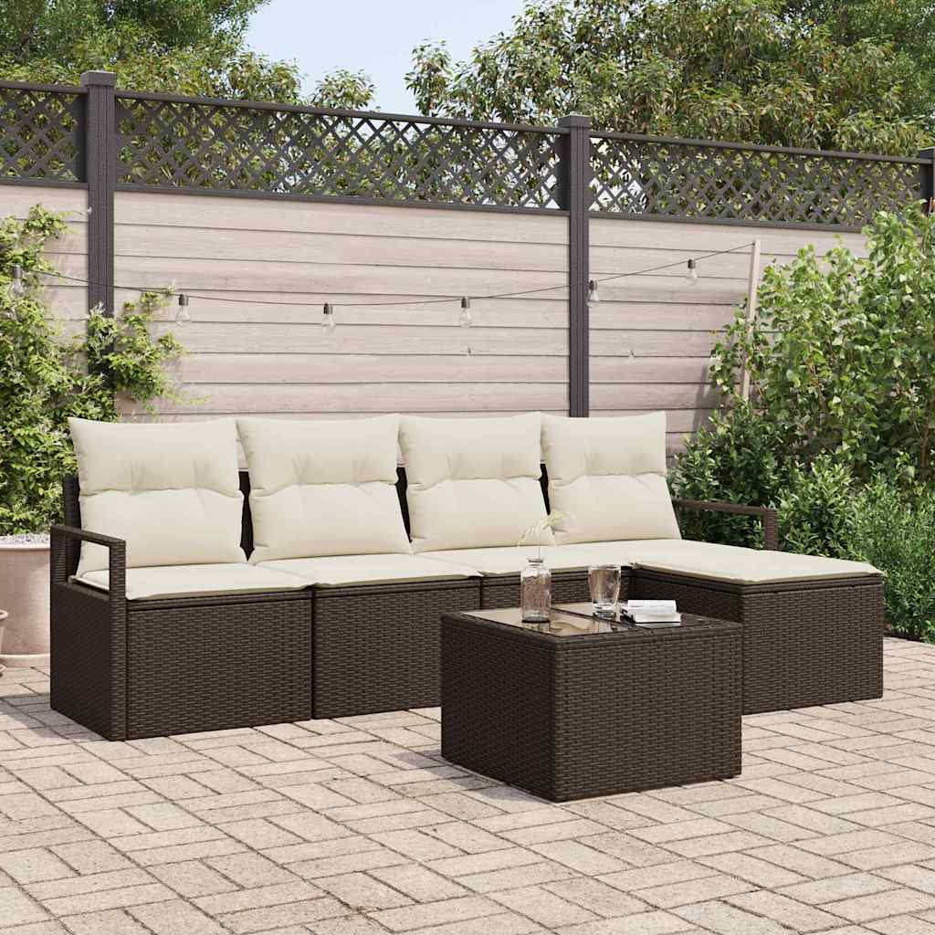 vidaXL Sofa Set with Cushion and Storage 5 pcs Black and Cream Poly Rattan