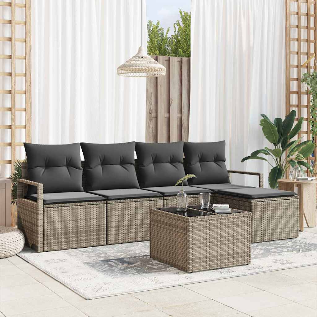 vidaXL Sofa Set with Cushion and Storage 5 pcs Black and Cream Poly Rattan