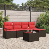 vidaXL Bankstel met kussen met opslag 5 pcs Bruin en Rood poly rattan