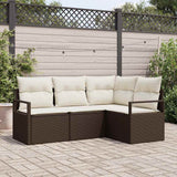 vidaXL Bankstel met kussen met opslag 4 pcs Zwart en Crème poly rattan