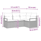 vidaXL Bankstel met kussen met opslag 4 pcs Zwart en Crème poly rattan