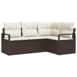 vidaXL Bankstel met kussen met opslag 4 pcs Zwart en Crème poly rattan