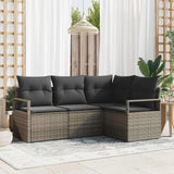 vidaXL Bankstel met kussen met opslag 4 pcs Zwart en Crème poly rattan