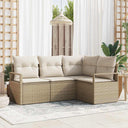 vidaXL Bankstel met kussen met opslag 4 pcs Zwart en Crème poly rattan