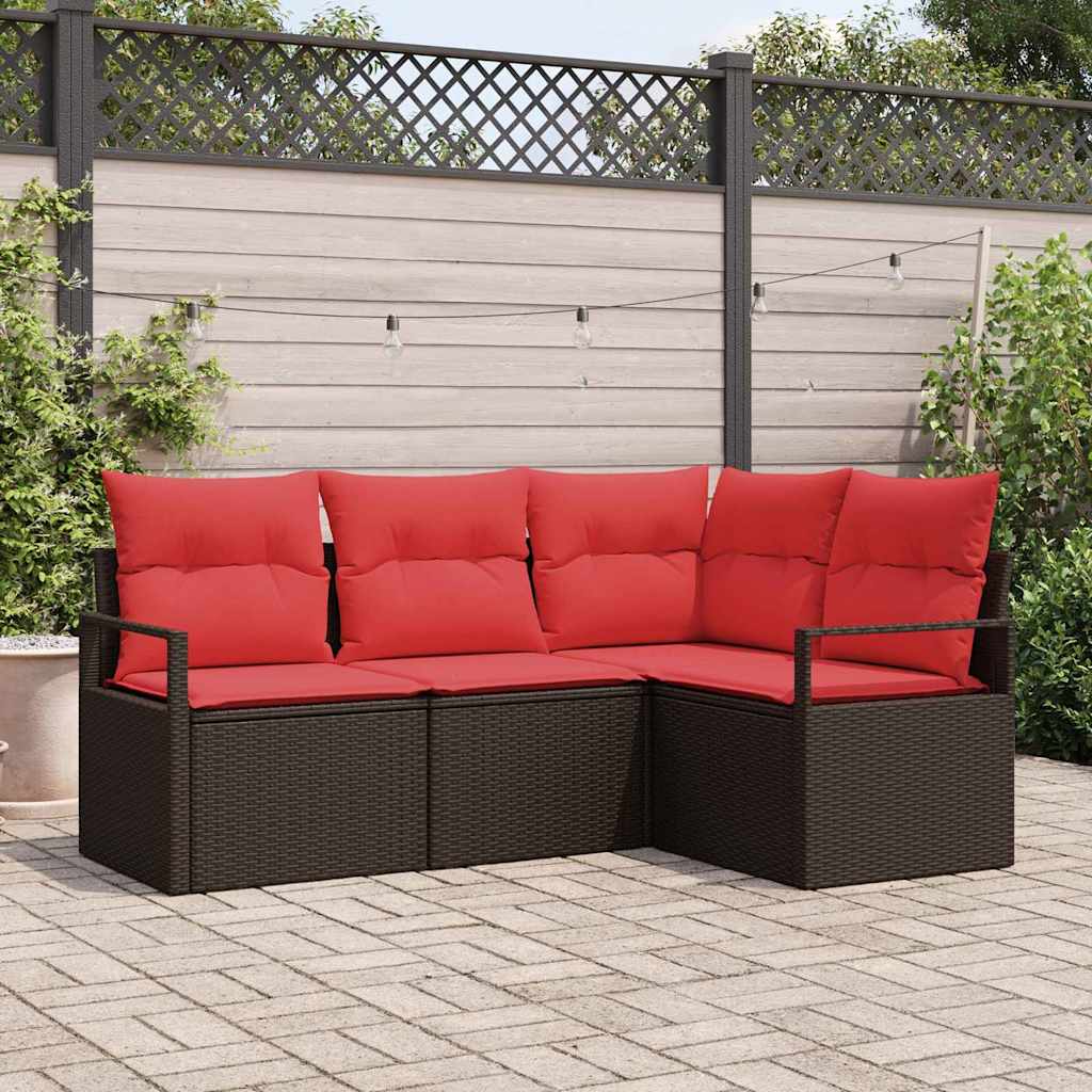 vidaXL Tuinbank Set met kussen 4 pcs Bruin en Rood poly rattan