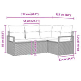 vidaXL Tuinbank Set met kussen 4 pcs Bruin en Rood poly rattan