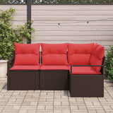 vidaXL Tuinbank Set met kussen 4 pcs Bruin en Rood poly rattan