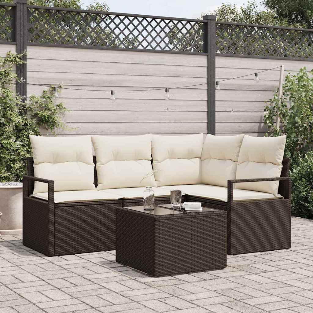 vidaXL Bankstel met kussen met opslag 4 pcs Zwart en Crème poly rattan