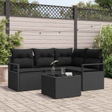 vidaXL Bankstel met kussen met opslag 4 pcs Zwart en Crème poly rattan