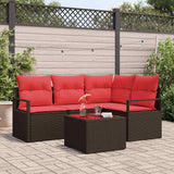 vidaXL Tuinbank Set met kussen 4 pcs Bruin en Rood poly rattan
