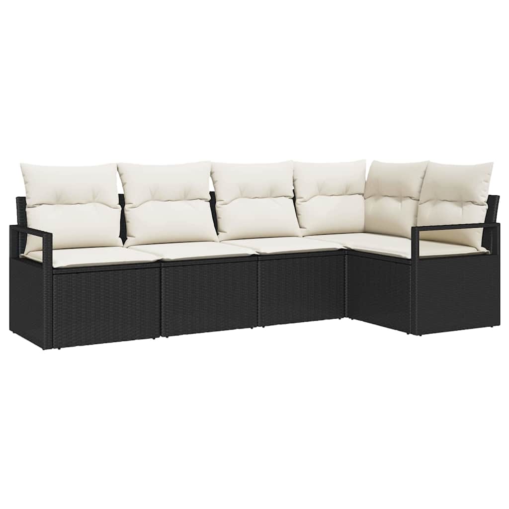 vidaXL Garden Bench Set with Cushion 5 pcs Black and White poly rattan