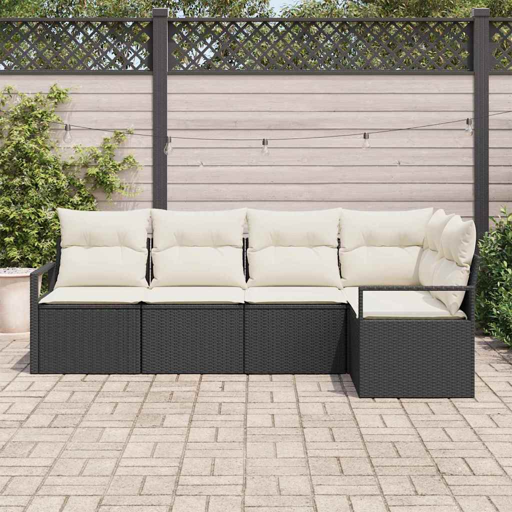 vidaXL Garden Bench Set with Cushion 5 pcs Black and White poly rattan