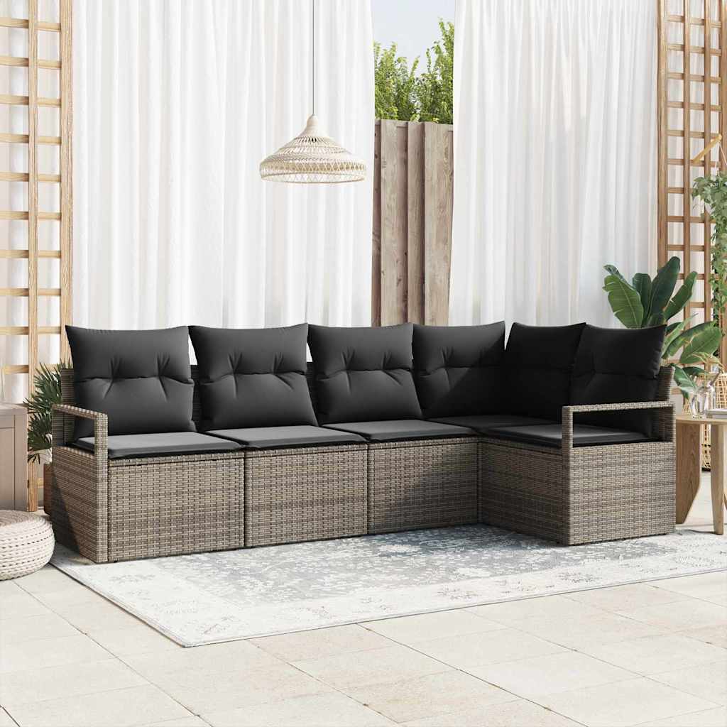 vidaXL Garden Bench Set with Cushion 5 pcs Black and White poly rattan
