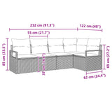 vidaXL Tuinbank Set met kussen 5 pcs Bruin en Rood poly rattan