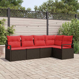 vidaXL Tuinbank Set met kussen 5 pcs Bruin en Rood poly rattan