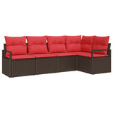 vidaXL Tuinbank Set met kussen 5 pcs Bruin en Rood poly rattan