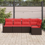 vidaXL Tuinbank Set met kussen 5 pcs Bruin en Rood poly rattan