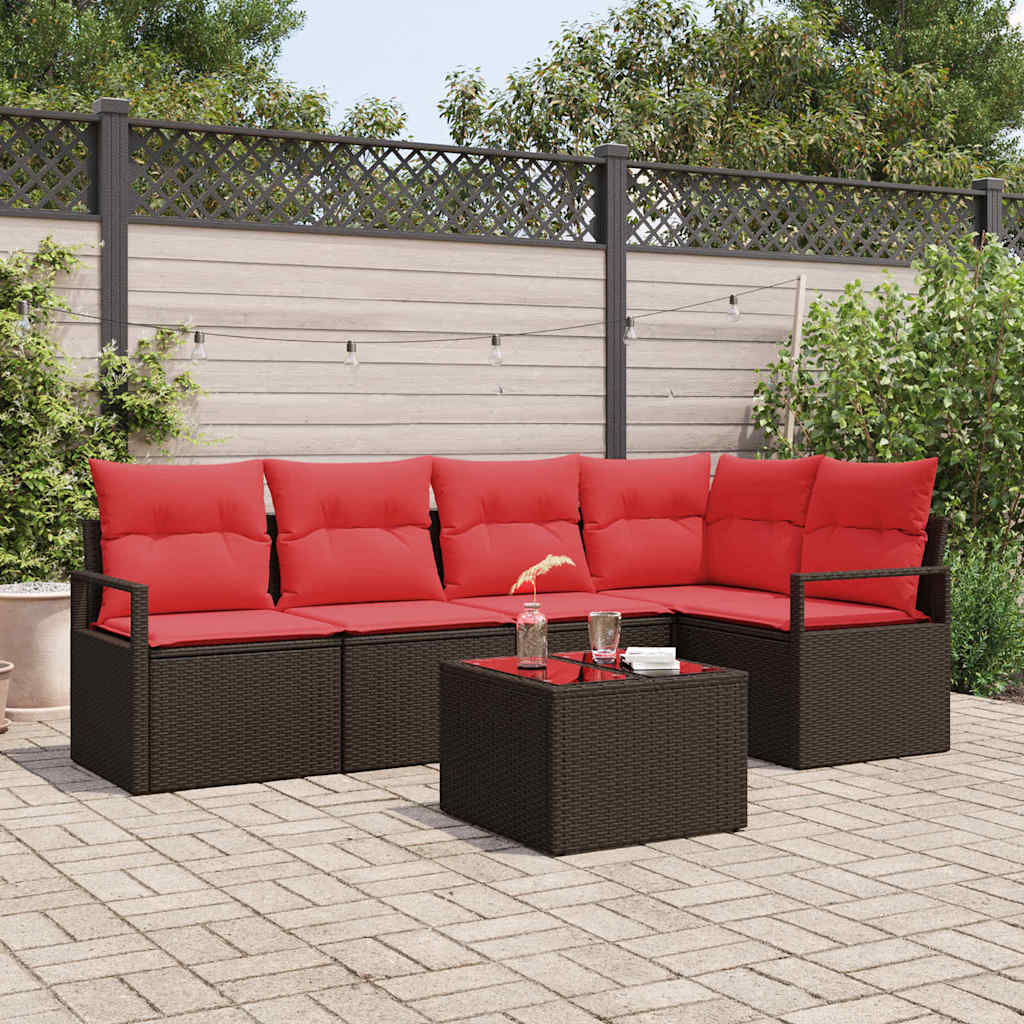 vidaXL Tuinbank Set met kussen 5 pcs Bruin en Rood poly rattan