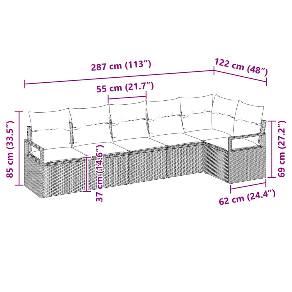vidaXL Tuinbank Set met kussen 6 pcs Zwart en Wit poly rattan