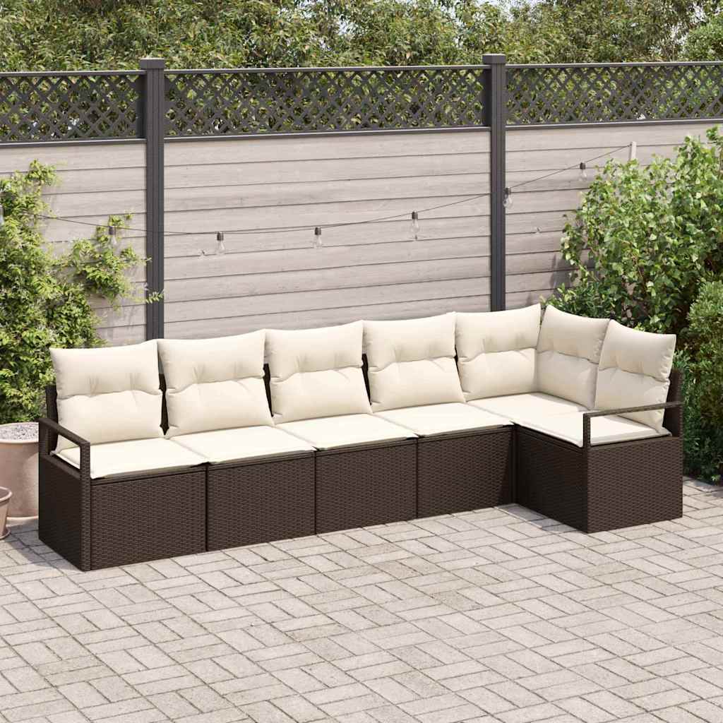 vidaXL Tuinbank Set met kussen 6 pcs Zwart en Wit poly rattan