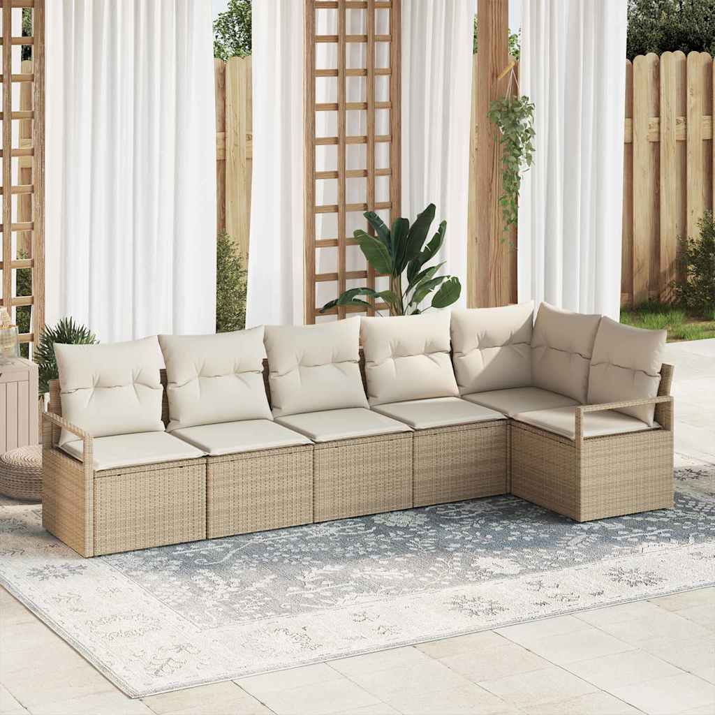 vidaXL Tuinbank Set met kussen 6 pcs Zwart en Wit poly rattan