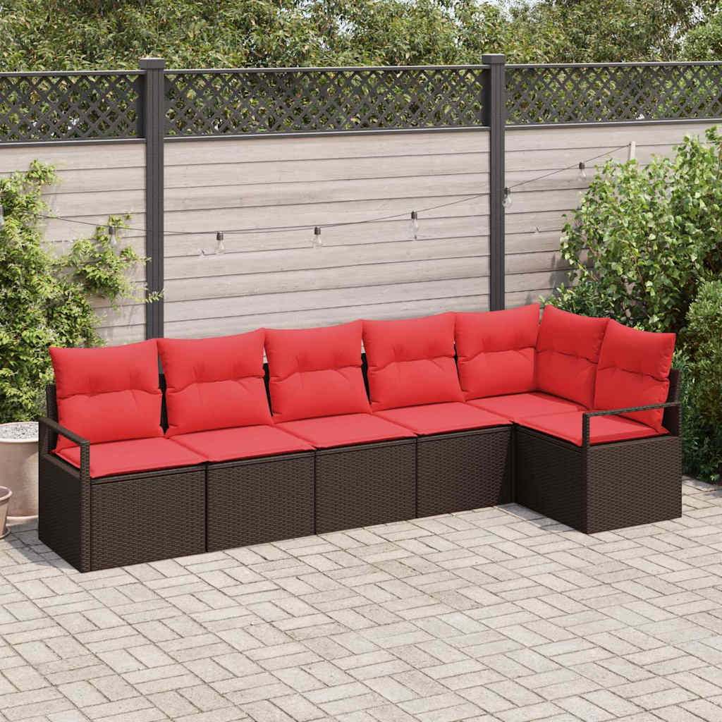vidaXL Tuinbank Set met kussen 6 pcs Bruin en Rood poly rattan