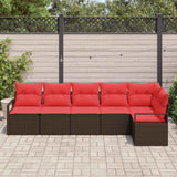 vidaXL Tuinbank Set met kussen 6 pcs Bruin en Rood poly rattan