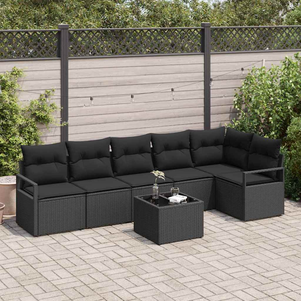 vidaXL Tuinbank Set met kussen 6 pcs Zwart en Wit poly rattan