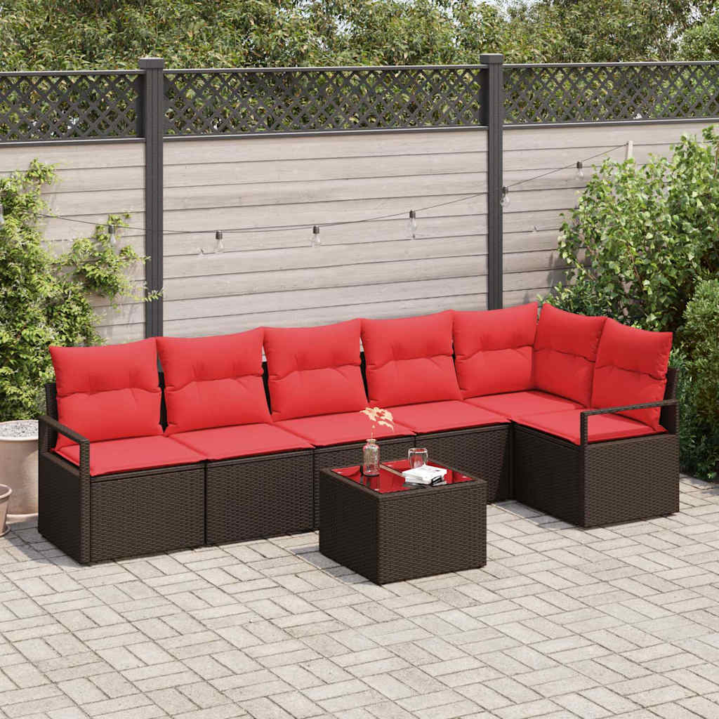 vidaXL Tuinbank Set met kussen 6 pcs Bruin en Rood poly rattan