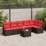 vidaXL Tuinbank Set met kussen 6 pcs Bruin en Rood poly rattan
