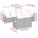 vidaXL Tuinbank Set met kussen 7 pcs Zwart en Wit poly rattan