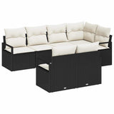 vidaXL Tuinbank Set met kussen 7 pcs Zwart en Wit poly rattan