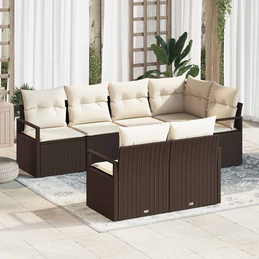 vidaXL Tuinbank Set met kussen 7 pcs Zwart en Wit poly rattan