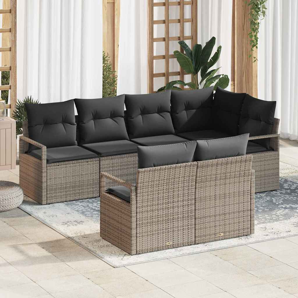 vidaXL Tuinbank Set met kussen 7 pcs Zwart en Wit poly rattan