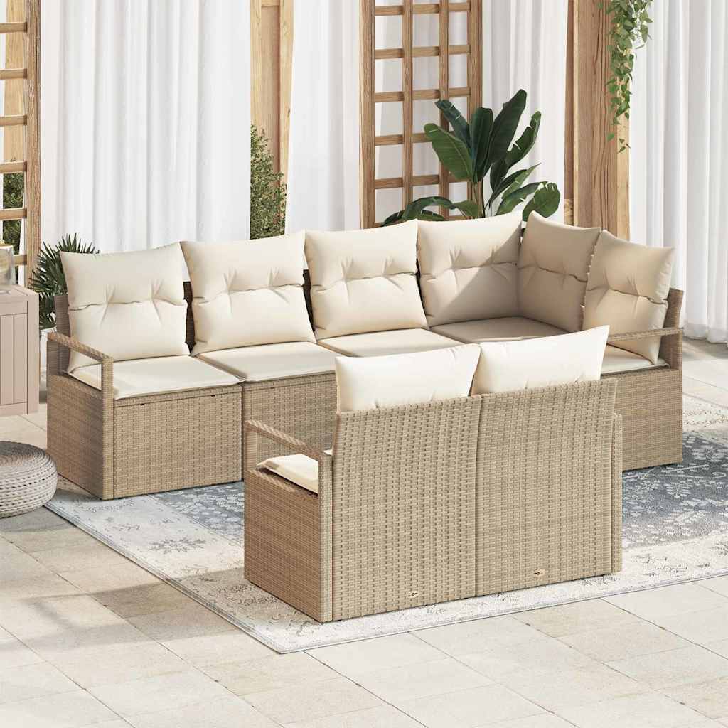 vidaXL Tuinbank Set met kussen 7 pcs Zwart en Wit poly rattan