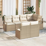 vidaXL Tuinbank Set met kussen 7 pcs Zwart en Wit poly rattan