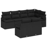 vidaXL Tuinbank Set met kussen 7 pcs Zwart en Wit poly rattan