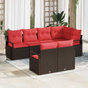 vidaXL Tuinbank Set met kussen 7 pcs Bruin en Rood poly rattan