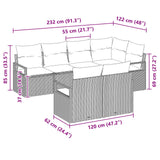 vidaXL Tuinbank Set met kussen 7 pcs Bruin en Rood poly rattan