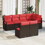 vidaXL Tuinbank Set met kussen 7 pcs Bruin en Rood poly rattan