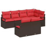 vidaXL Tuinbank Set met kussen 7 pcs Bruin en Rood poly rattan